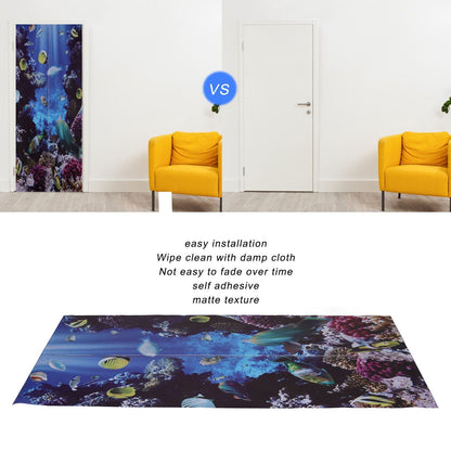 2pcs Door Sticker Underwater World Pattern Frosted Texture Self Adhesive Waterproof 3D Door Poster for Home V1294-YM0523-3115220017711