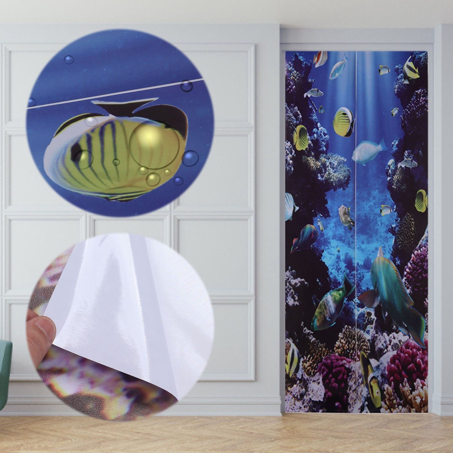 2pcs Door Sticker Underwater World Pattern Frosted Texture Self Adhesive Waterproof 3D Door Poster for Home V1294-YM0523-3115220017711