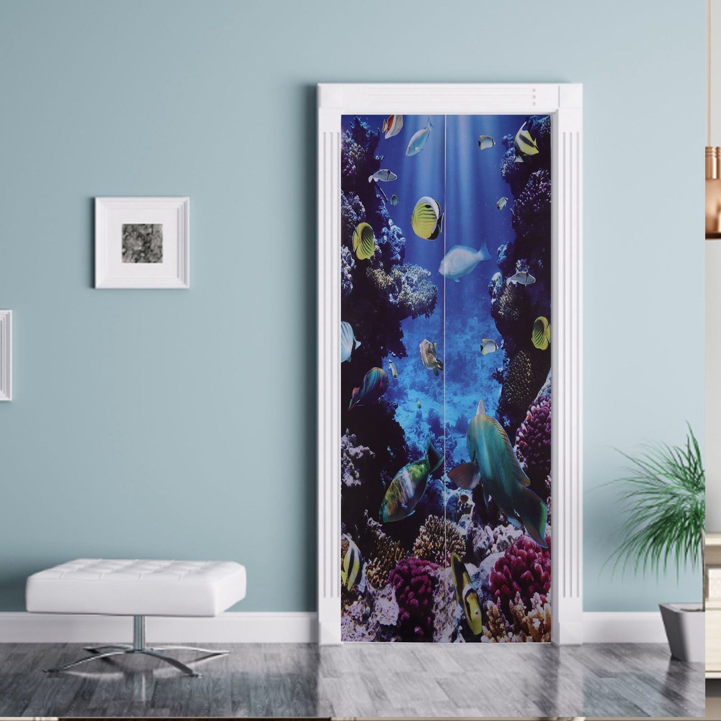 2pcs Door Sticker Underwater World Pattern Frosted Texture Self Adhesive Waterproof 3D Door Poster for Home V1294-YM0523-3115220017711