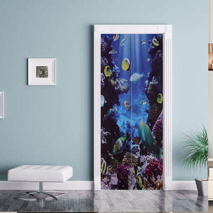 2pcs Door Sticker Underwater World Pattern Frosted Texture Self Adhesive Waterproof 3D Door Poster for Home V1294-YM0523-3115220017711