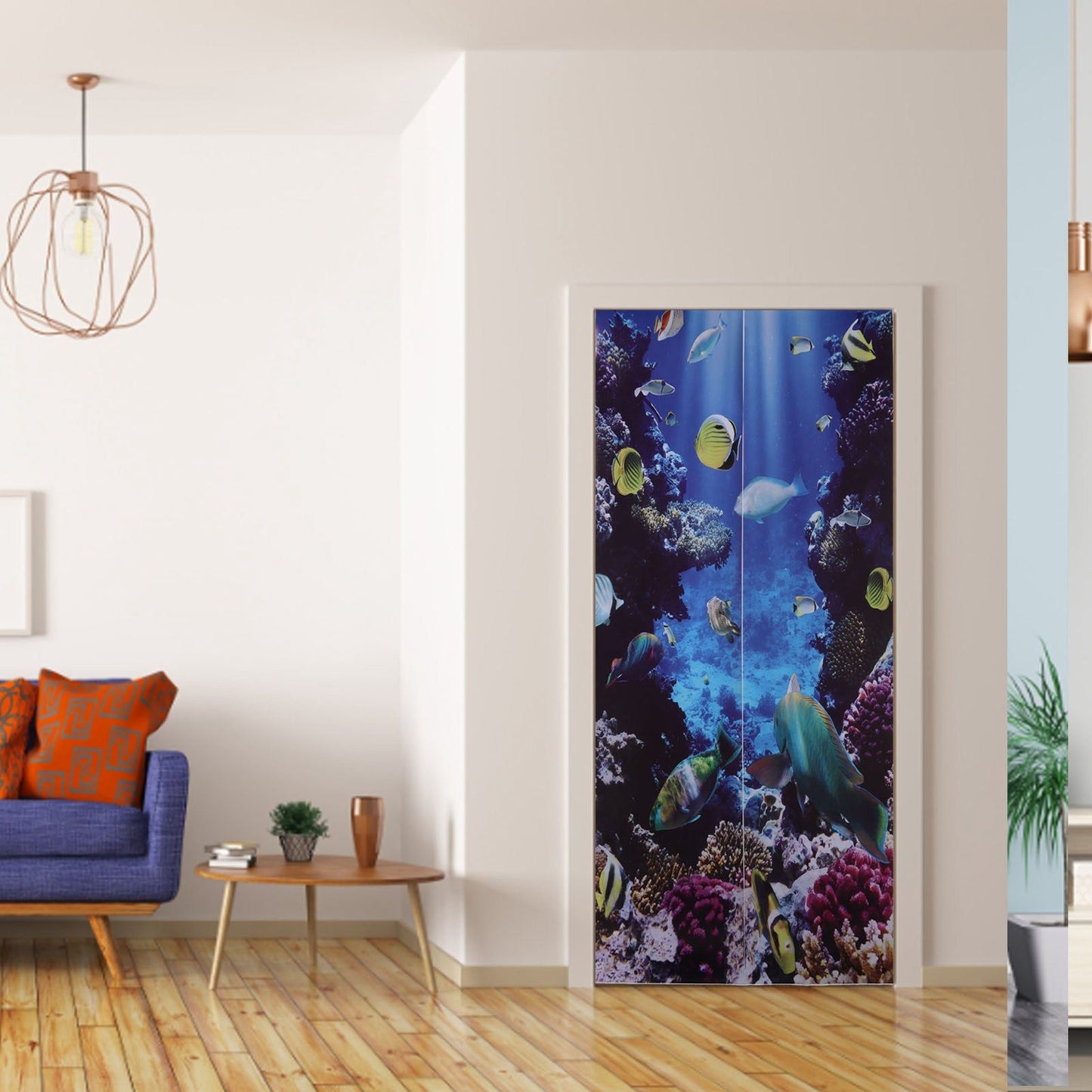 2pcs Door Sticker Underwater World Pattern Frosted Texture Self Adhesive Waterproof 3D Door Poster for Home V1294-YM0523-3115220017711