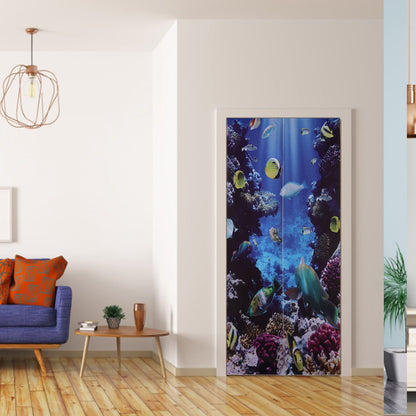 2pcs Door Sticker Underwater World Pattern Frosted Texture Self Adhesive Waterproof 3D Door Poster for Home V1294-YM0523-3115220017711