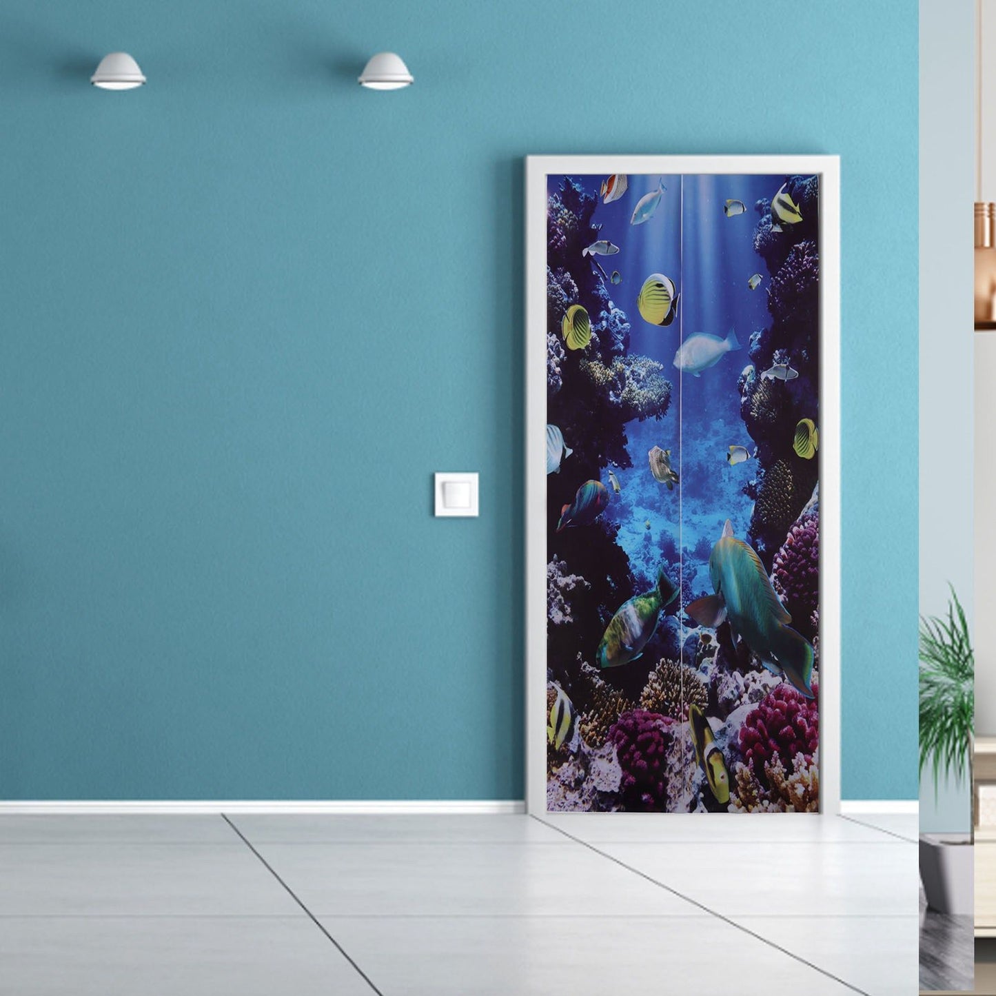 2pcs Door Sticker Underwater World Pattern Frosted Texture Self Adhesive Waterproof 3D Door Poster for Home V1294-YM0523-3115220017711