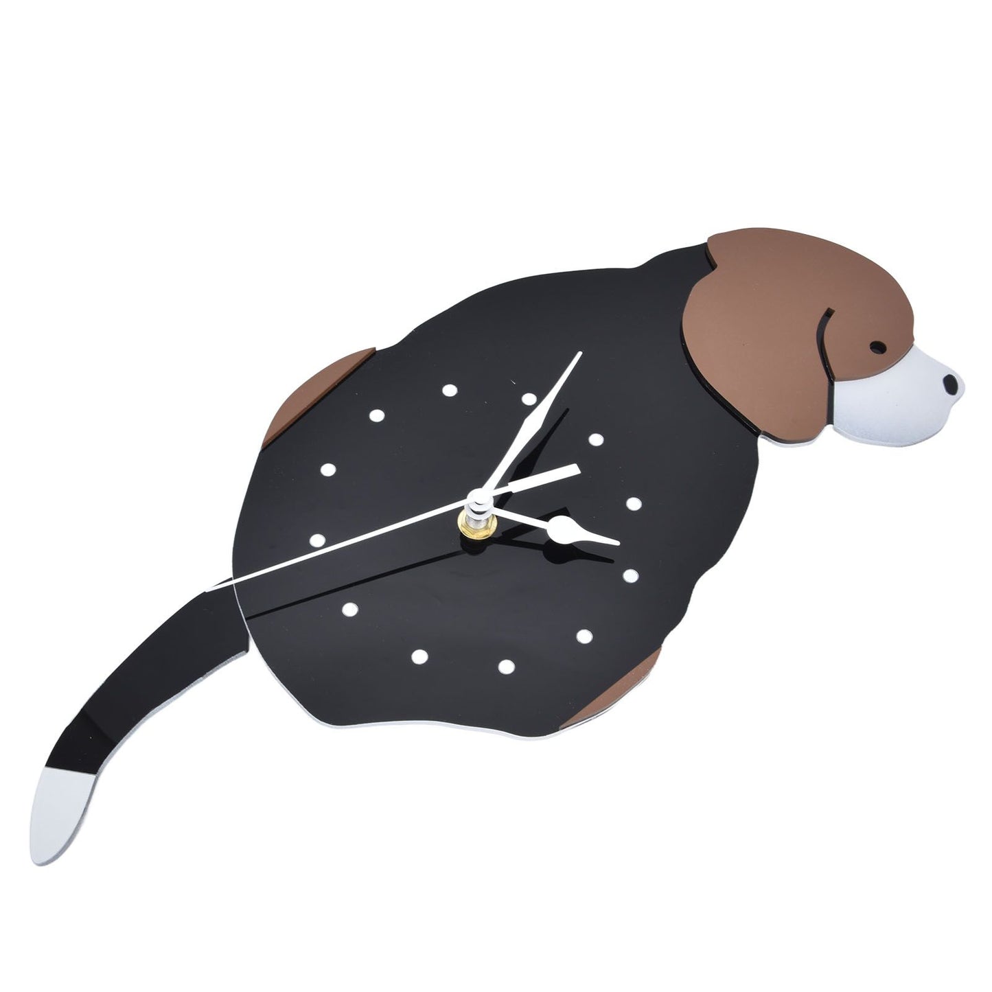 Wall Clock Self Adhesive Waterproof 3D Effect Silent Movement Dog Wall Clock with Tail for Window Living Room V1294-YM0523-3115220018211