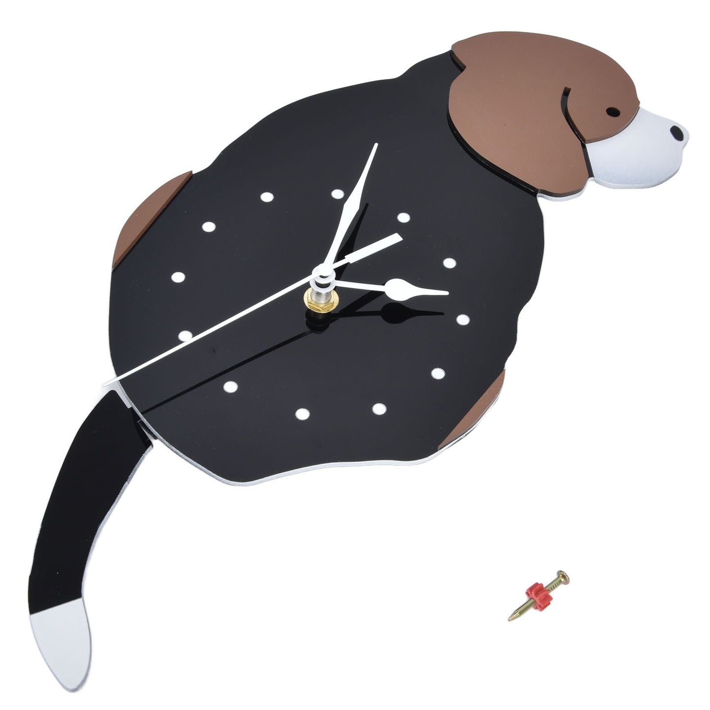 Wall Clock Self Adhesive Waterproof 3D Effect Silent Movement Dog Wall Clock with Tail for Window Living Room V1294-YM0523-3115220018211