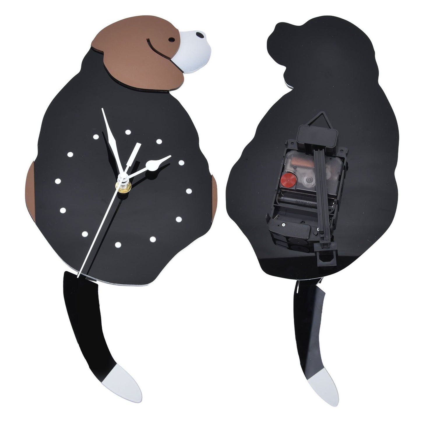 Wall Clock Self Adhesive Waterproof 3D Effect Silent Movement Dog Wall Clock with Tail for Window Living Room V1294-YM0523-3115220018211