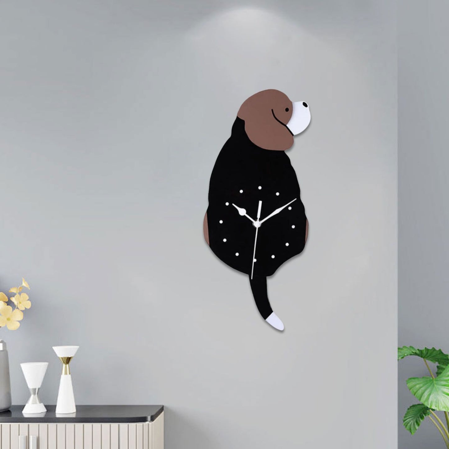 Wall Clock Self Adhesive Waterproof 3D Effect Silent Movement Dog Wall Clock with Tail for Window Living Room V1294-YM0523-3115220018211