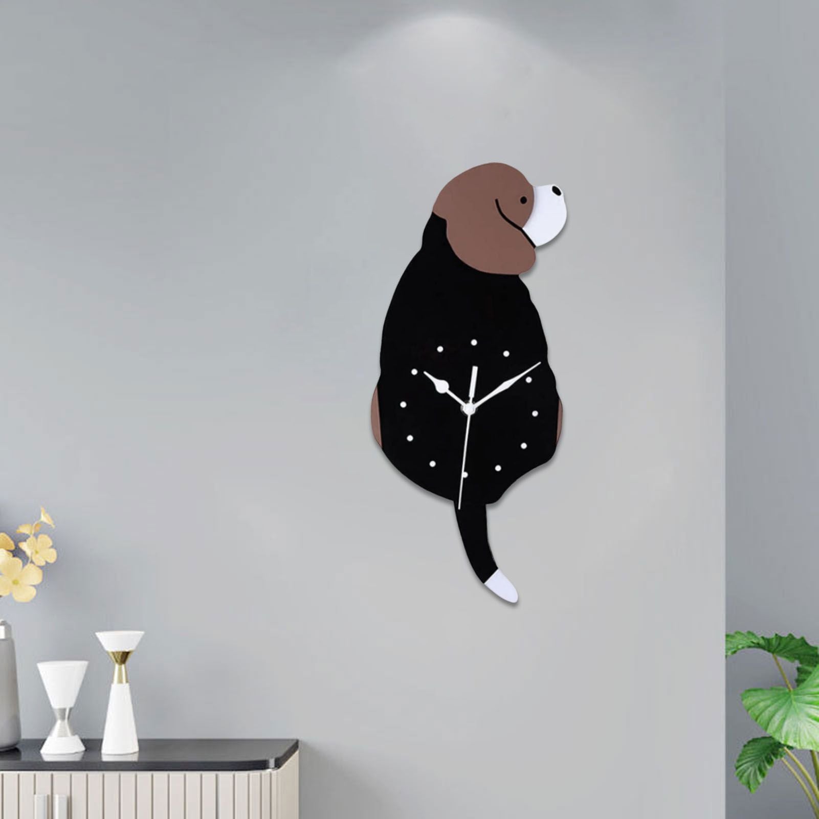Wall Clock Self Adhesive Waterproof 3D Effect Silent Movement Dog Wall Clock with Tail for Window Living Room V1294-YM0523-3115220018211