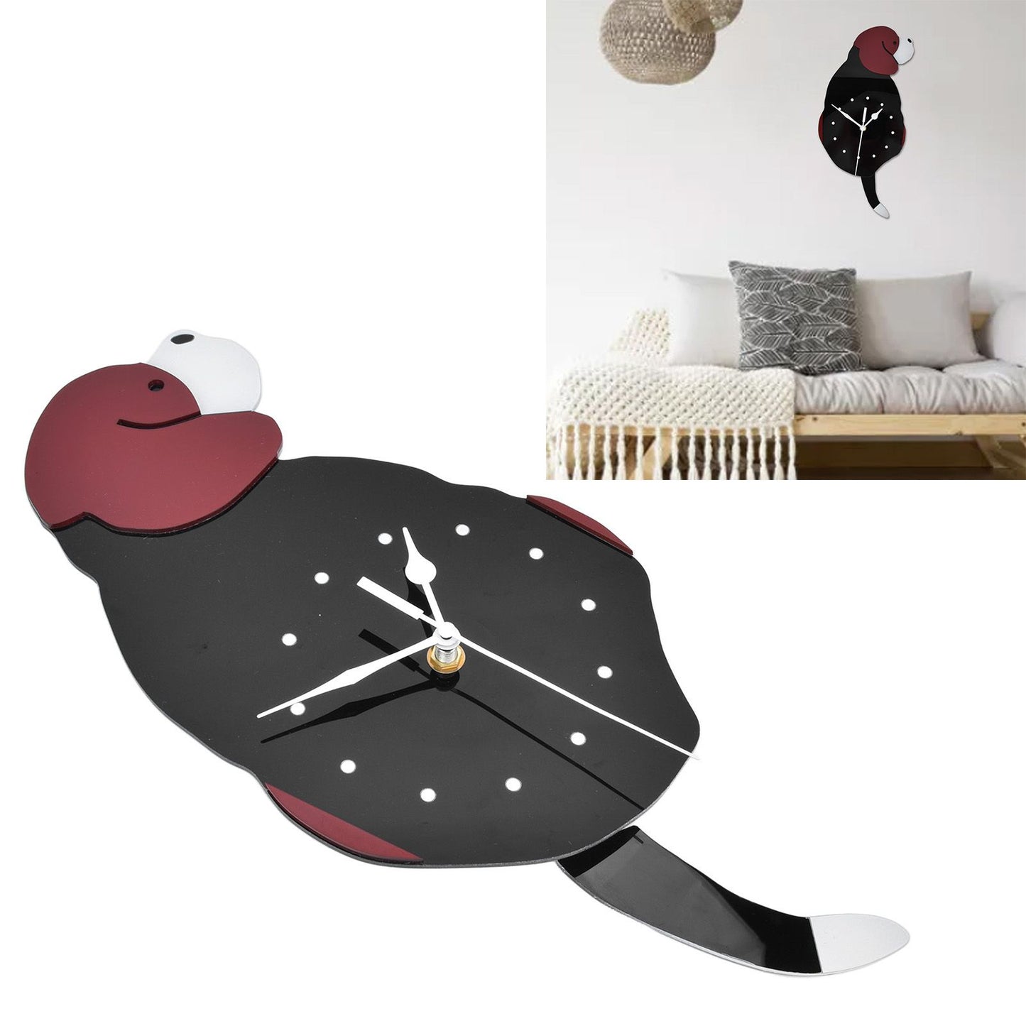 Wall Clock Swing Dog DIY Simple Fashion Silent Frameless Wall Clock With Swing Tail Home Office Decoration V1294-YM0523-3115220018611