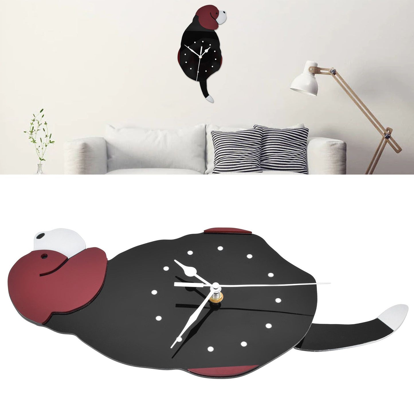 Wall Clock Swing Dog DIY Simple Fashion Silent Frameless Wall Clock With Swing Tail Home Office Decoration V1294-YM0523-3115220018611