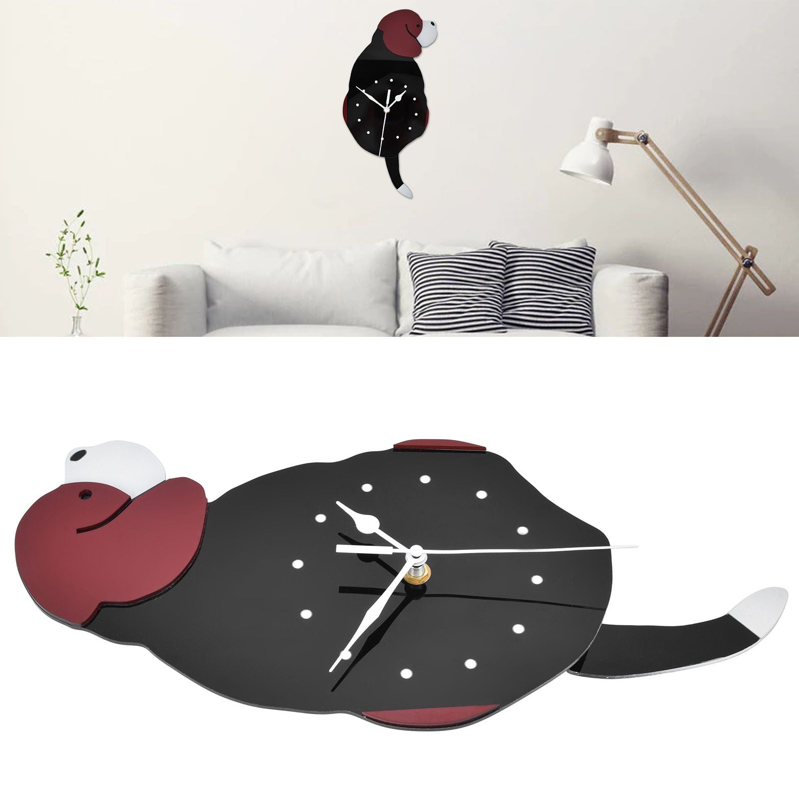 Wall Clock Swing Dog DIY Simple Fashion Silent Frameless Wall Clock With Swing Tail Home Office Decoration V1294-YM0523-3115220018611