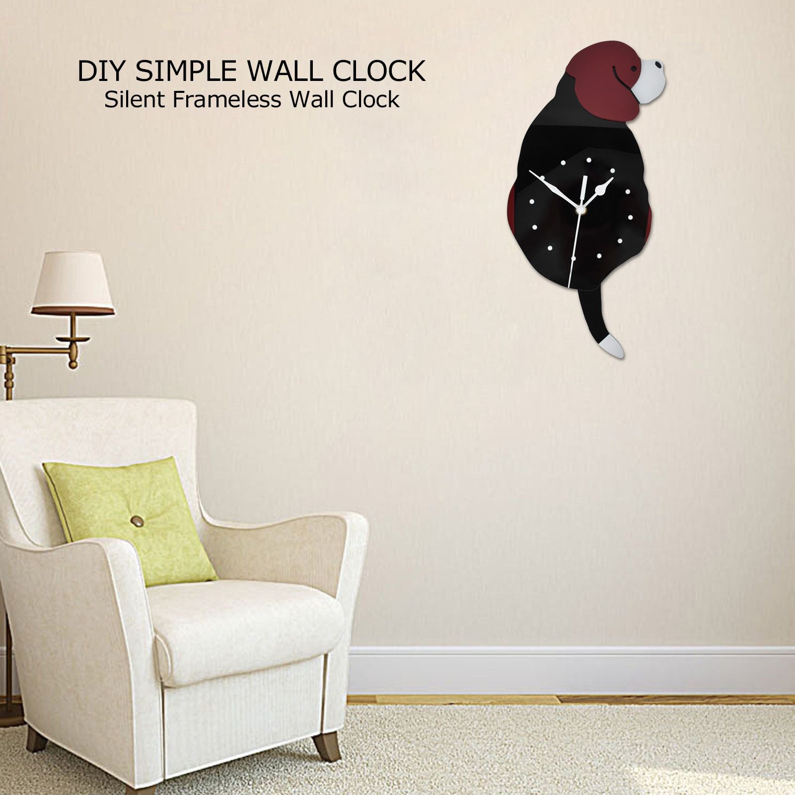 Wall Clock Swing Dog DIY Simple Fashion Silent Frameless Wall Clock With Swing Tail Home Office Decoration V1294-YM0523-3115220018611