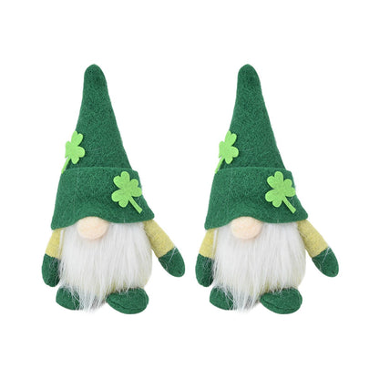 2pcs Gnomes Doll Handmade Cute Faceless Green Hat St. Patrick's Day Ornament Plush Dwarf Doll for Sofa Dining V1294-YM0523-3115220019811