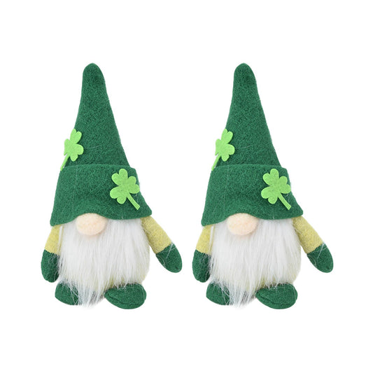 2pcs Gnomes Doll Handmade Cute Faceless Green Hat St. Patrick's Day Ornament Plush Dwarf Doll for Sofa Dining V1294-YM0523-3115220019811