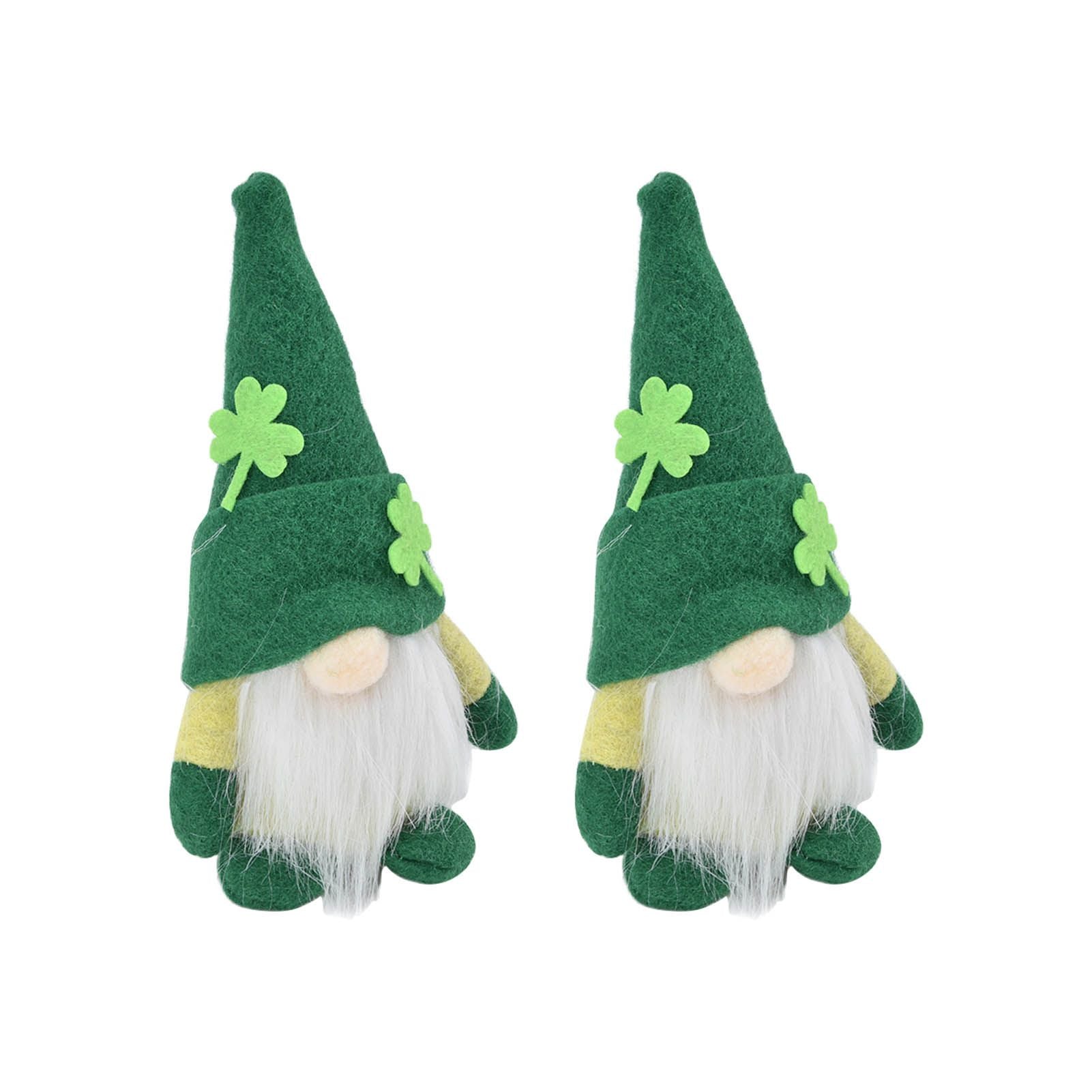 2pcs Gnomes Doll Handmade Cute Faceless Green Hat St. Patrick's Day Ornament Plush Dwarf Doll for Sofa Dining V1294-YM0523-3115220019811