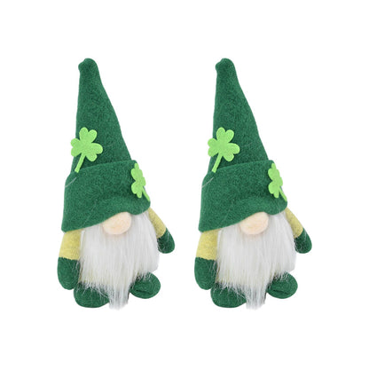 2pcs Gnomes Doll Handmade Cute Faceless Green Hat St. Patrick's Day Ornament Plush Dwarf Doll for Sofa Dining V1294-YM0523-3115220019811