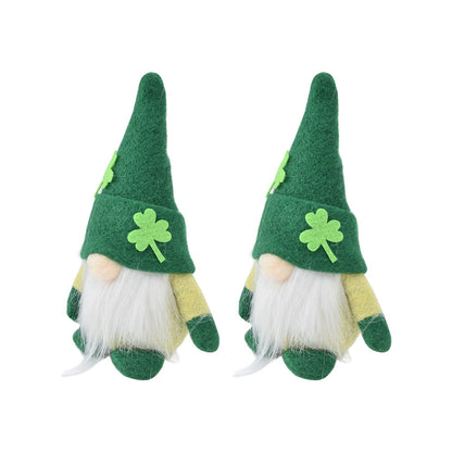 2pcs Gnomes Doll Handmade Cute Faceless Green Hat St. Patrick's Day Ornament Plush Dwarf Doll for Sofa Dining V1294-YM0523-3115220019811