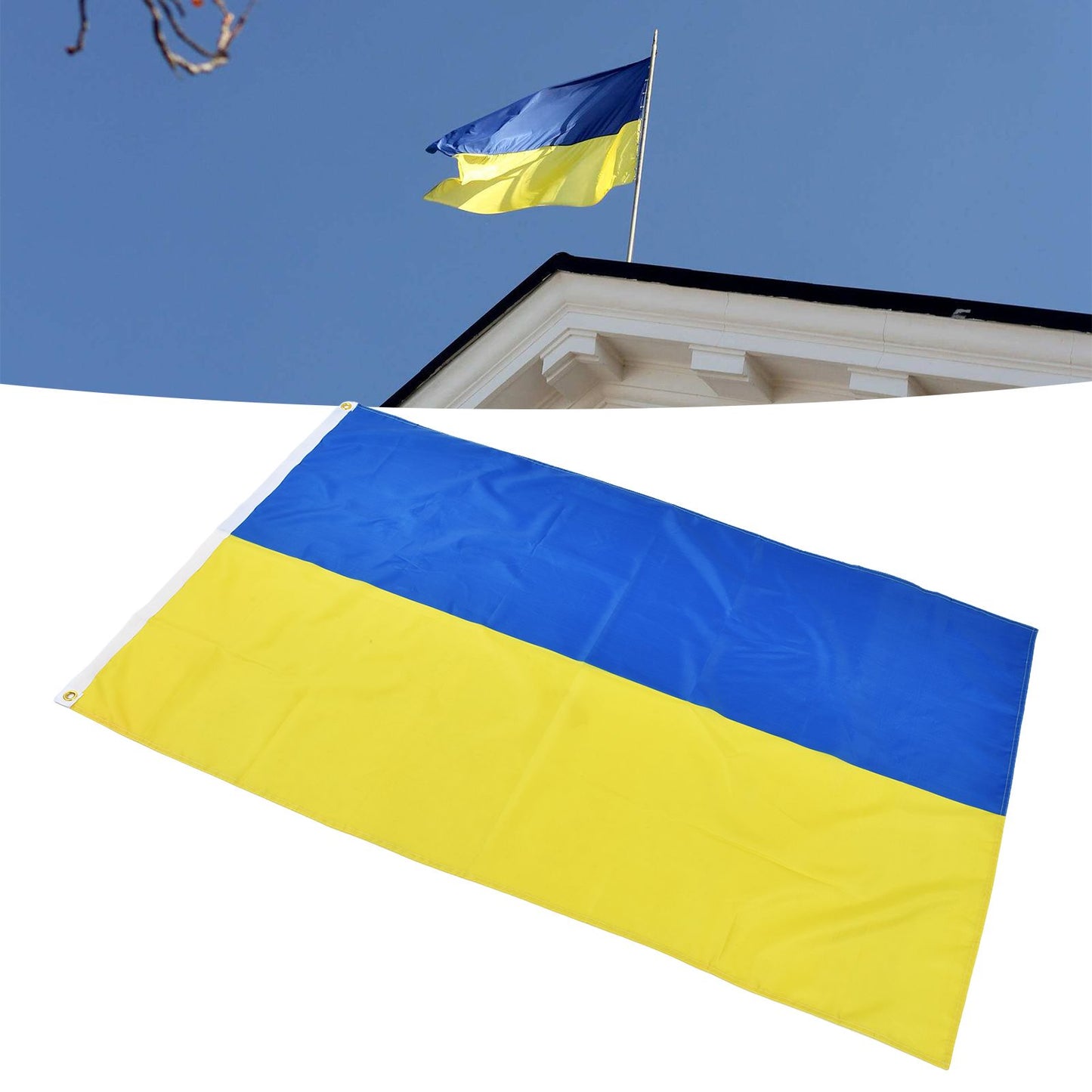 Ukrainian Flag Polyester Pongee Vivid Color UV Fade Resistant Digital Printing Ukraine Flag V1294-YM0523-3115220020211