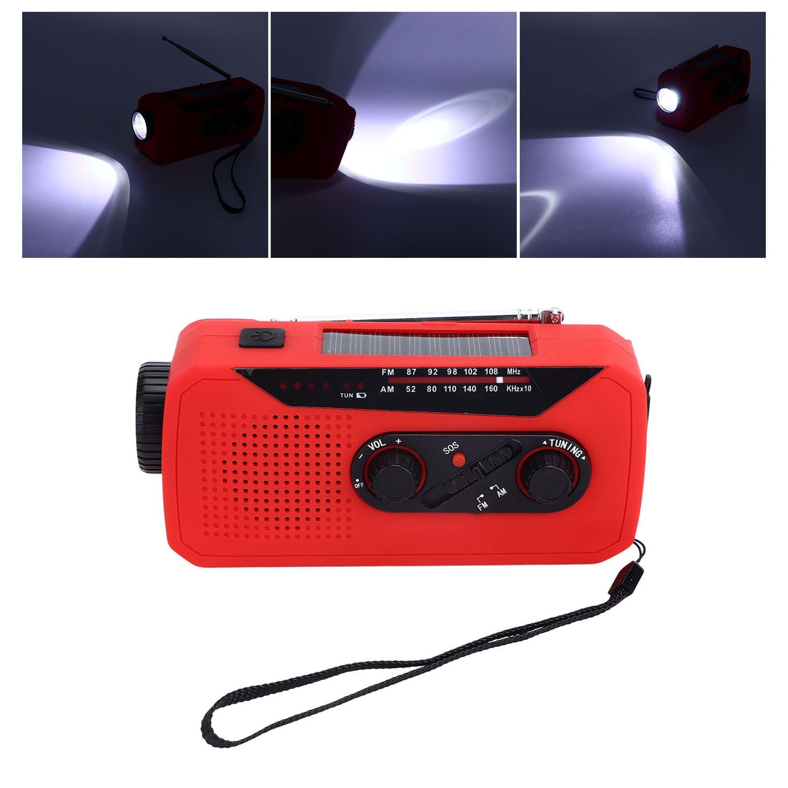 Emergency Radio Hand Power Generation Solar Radio with LED Flashlight 2000mah Charging for Camping HikingRed V1294-YM0523-3115220020412