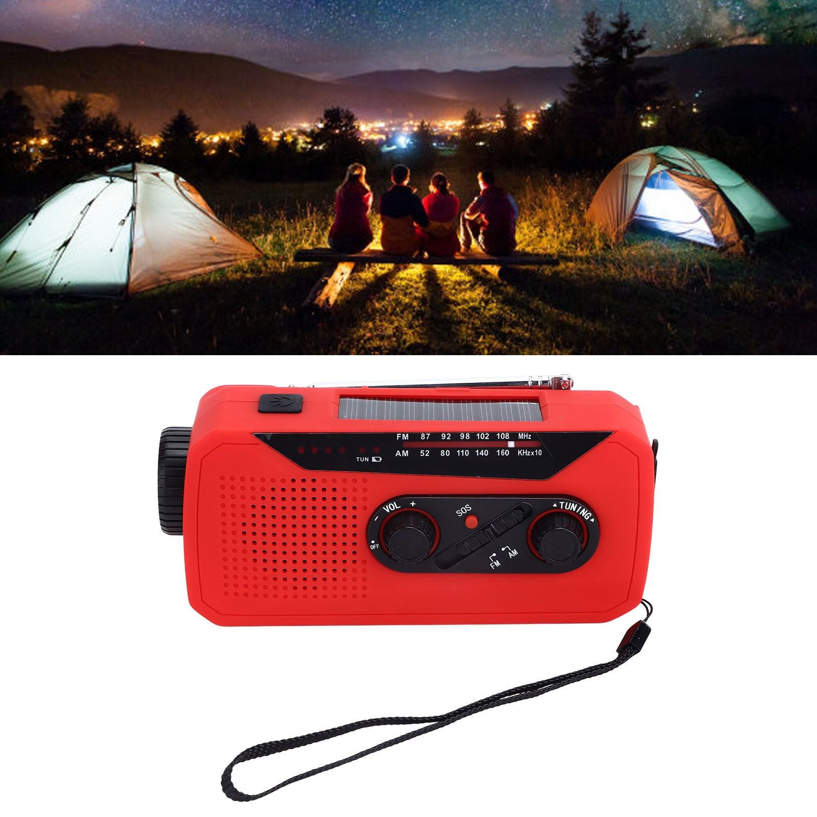 Emergency Radio Hand Power Generation Solar Radio with LED Flashlight 2000mah Charging for Camping HikingRed V1294-YM0523-3115220020412