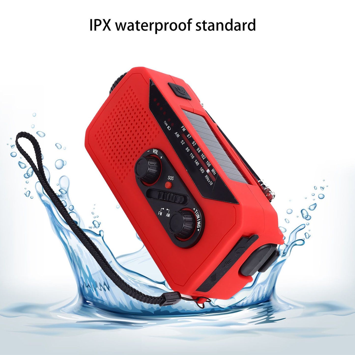Emergency Radio Hand Power Generation Solar Radio with LED Flashlight 2000mah Charging for Camping HikingRed V1294-YM0523-3115220020412