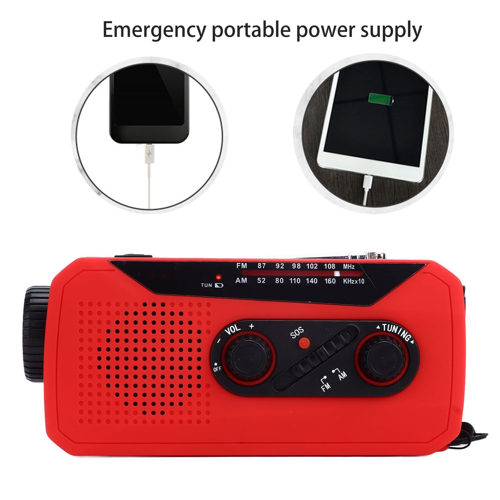 Emergency Radio Hand Power Generation Solar Radio with LED Flashlight 2000mah Charging for Camping HikingRed V1294-YM0523-3115220020412