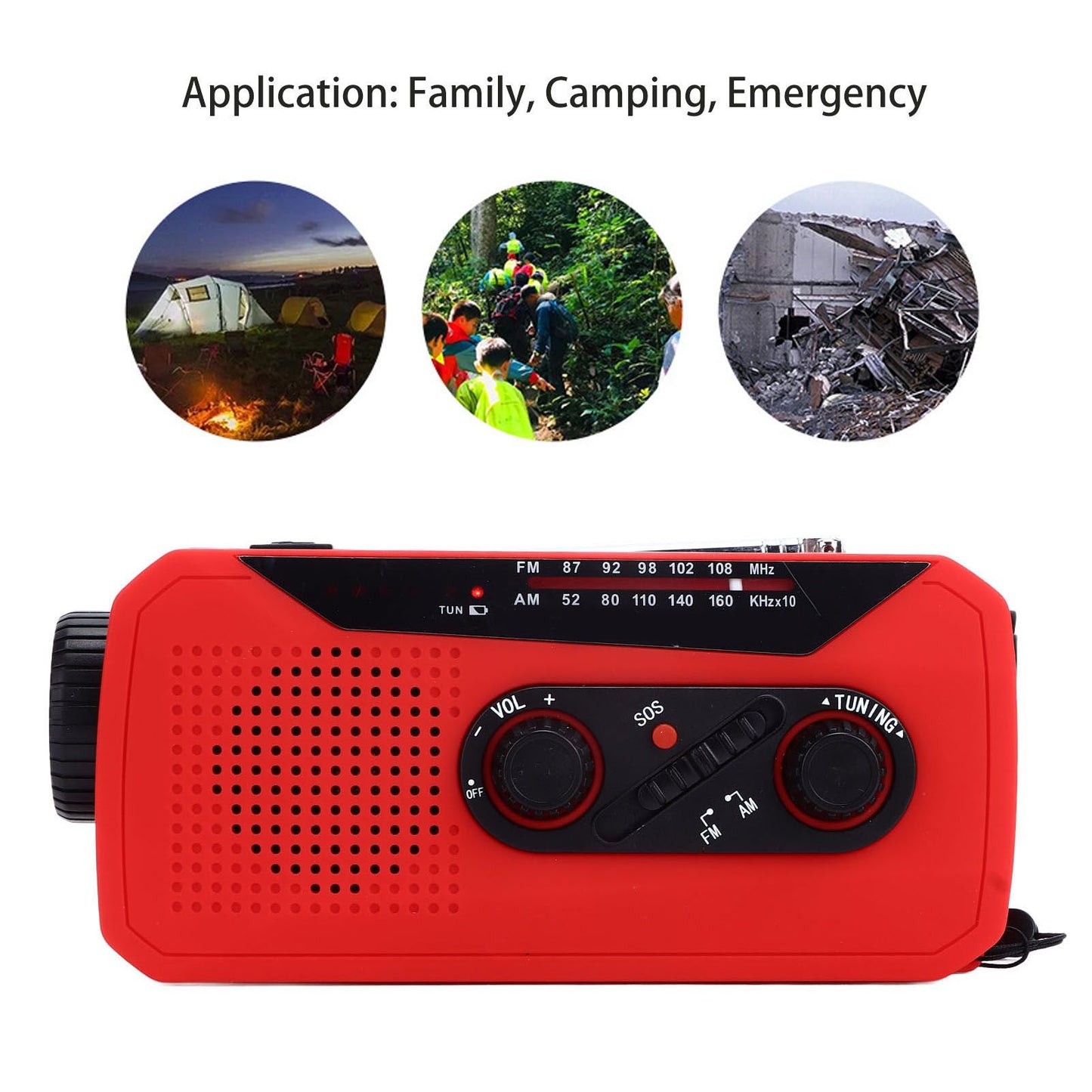 Emergency Radio Hand Power Generation Solar Radio with LED Flashlight 2000mah Charging for Camping HikingRed V1294-YM0523-3115220020412