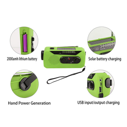 Emergency Radio Hand Power Generation Solar Radio with LED Flashlight 2000mah Charging for Camping V1294-YM0523-3115220020414