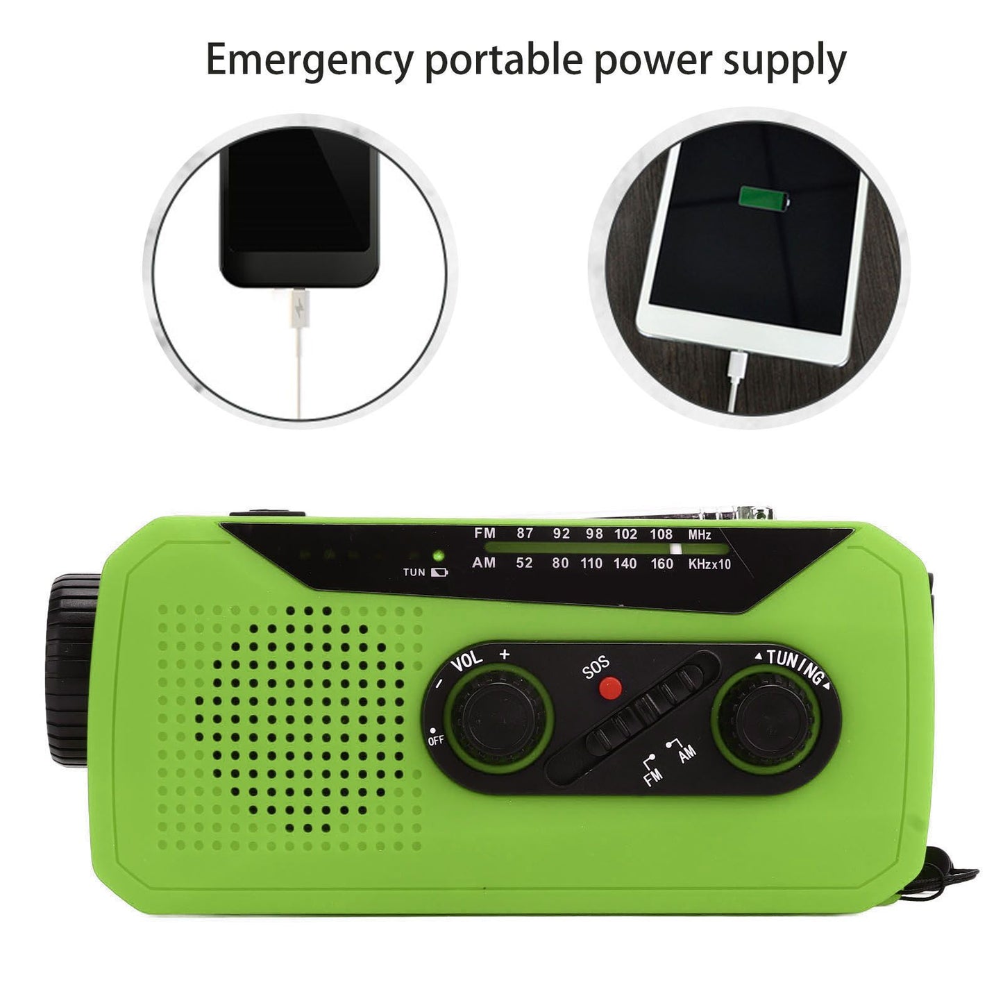 Emergency Radio Hand Power Generation Solar Radio with LED Flashlight 2000mah Charging for Camping V1294-YM0523-3115220020414