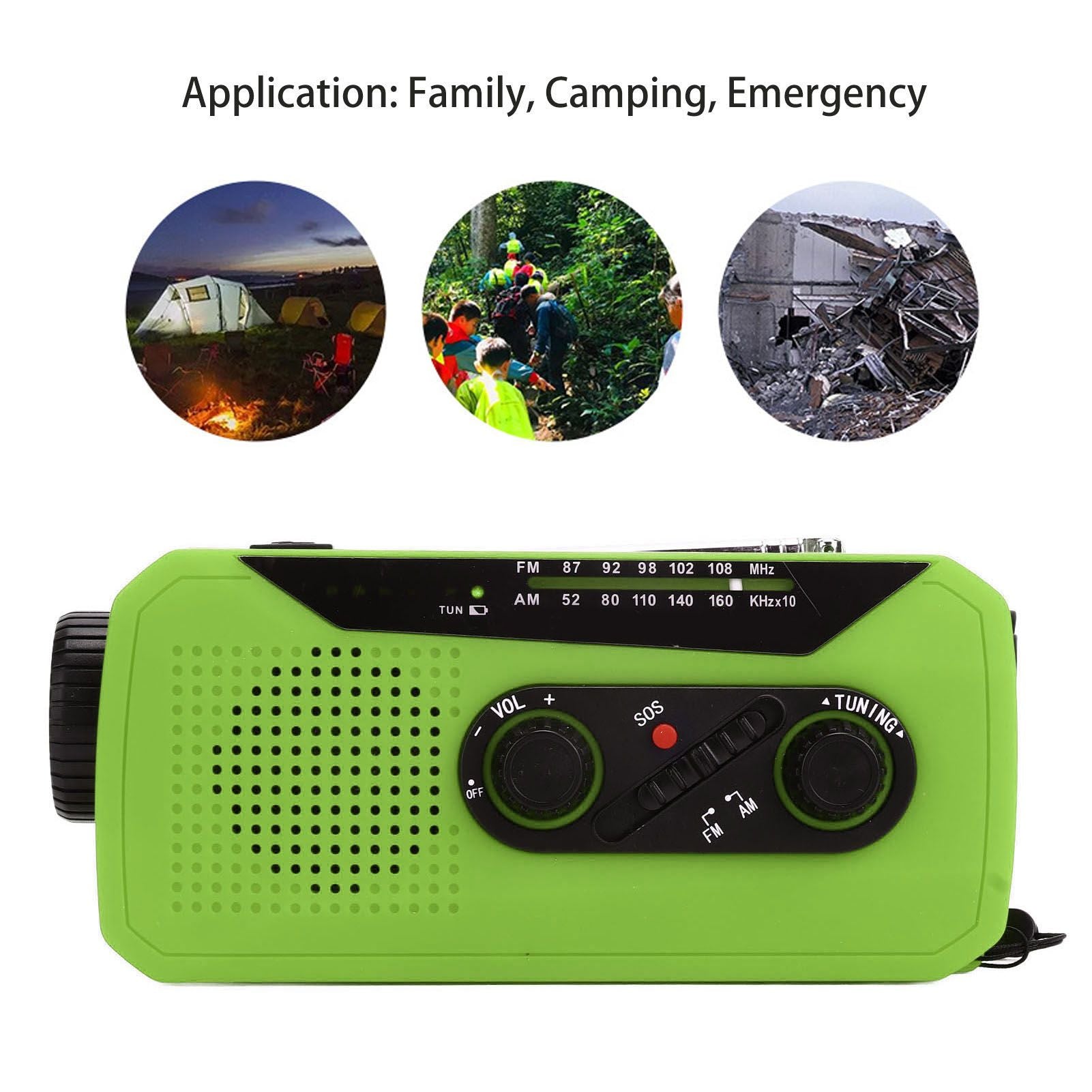 Emergency Radio Hand Power Generation Solar Radio with LED Flashlight 2000mah Charging for Camping V1294-YM0523-3115220020414