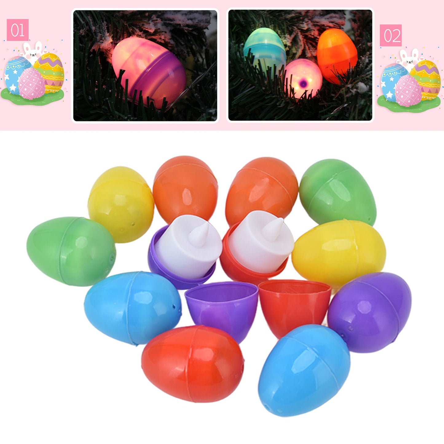 12pcs Easter Eggs Light Up Glowing Decorative DIY Plastic Built in Battery Warm LED Easter Eggs for Holiday V1294-YM0523-3115220020911