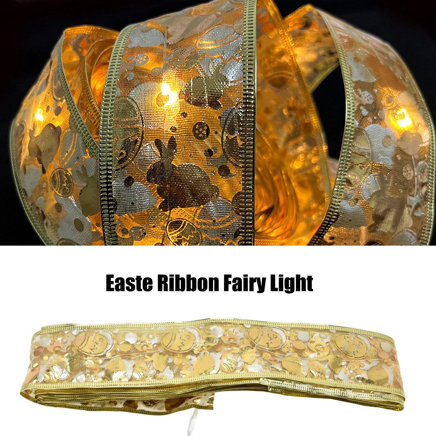 Ribbon Fairy LED Lights Gold Easter Decoration String Shining Ribbon Fairy Lights 5M V1294-YM0523-3115220021311