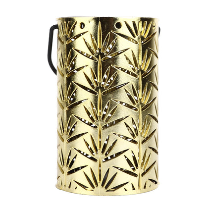 LED Hanging Lantern with Leaf Hollow Pattern Portable Fireplace Lamp for Party House Yard Decoration Gold V1294-YM0523-3115220022112