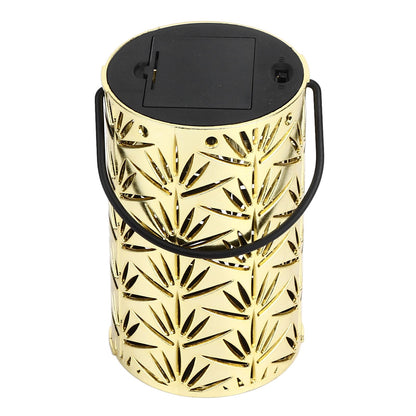 LED Hanging Lantern with Leaf Hollow Pattern Portable Fireplace Lamp for Party House Yard Decoration Gold V1294-YM0523-3115220022112