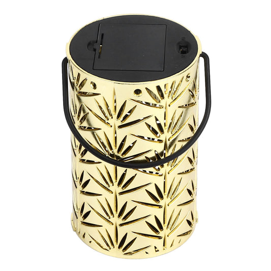 LED Hanging Lantern with Leaf Hollow Pattern Portable Fireplace Lamp for Party House Yard Decoration Gold V1294-YM0523-3115220022112