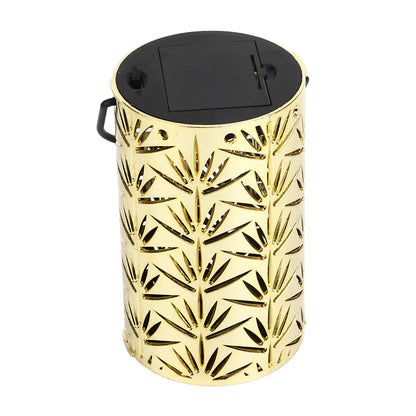 LED Hanging Lantern with Leaf Hollow Pattern Portable Fireplace Lamp for Party House Yard Decoration Gold V1294-YM0523-3115220022112