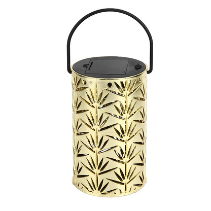 LED Hanging Lantern with Leaf Hollow Pattern Portable Fireplace Lamp for Party House Yard Decoration Gold V1294-YM0523-3115220022112