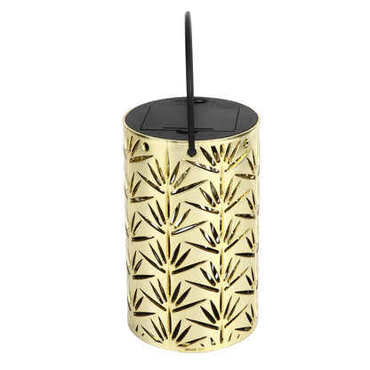 LED Hanging Lantern with Leaf Hollow Pattern Portable Fireplace Lamp for Party House Yard Decoration Gold V1294-YM0523-3115220022112