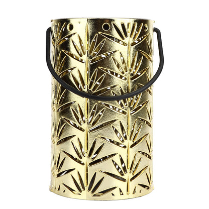 LED Hanging Lantern with Leaf Hollow Pattern Portable Fireplace Lamp for Party House Yard Decoration Gold V1294-YM0523-3115220022112