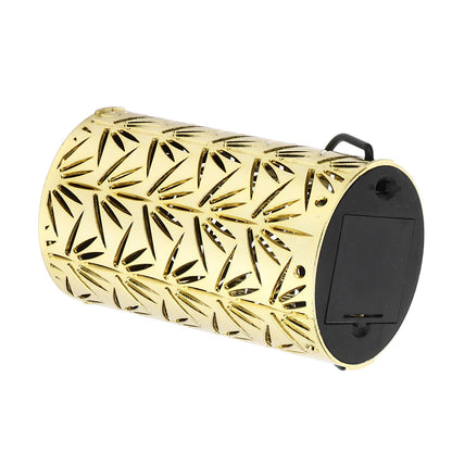 LED Hanging Lantern with Leaf Hollow Pattern Portable Fireplace Lamp for Party House Yard Decoration Gold V1294-YM0523-3115220022112