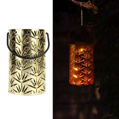 LED Hanging Lantern with Leaf Hollow Pattern Portable Fireplace Lamp for Party House Yard Decoration Gold V1294-YM0523-3115220022112