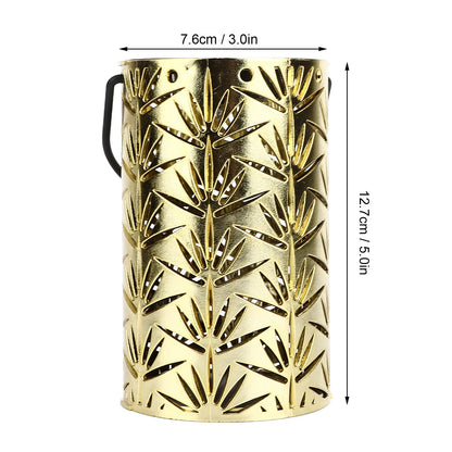 LED Hanging Lantern with Leaf Hollow Pattern Portable Fireplace Lamp for Party House Yard Decoration Gold V1294-YM0523-3115220022112