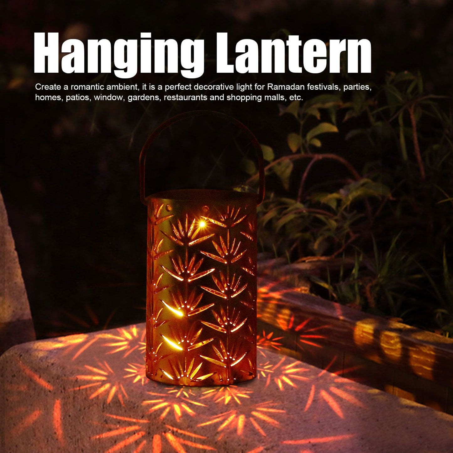 LED Hanging Lantern with Leaf Hollow Pattern Portable Fireplace Lamp for Party House Yard Decoration Gold V1294-YM0523-3115220022112