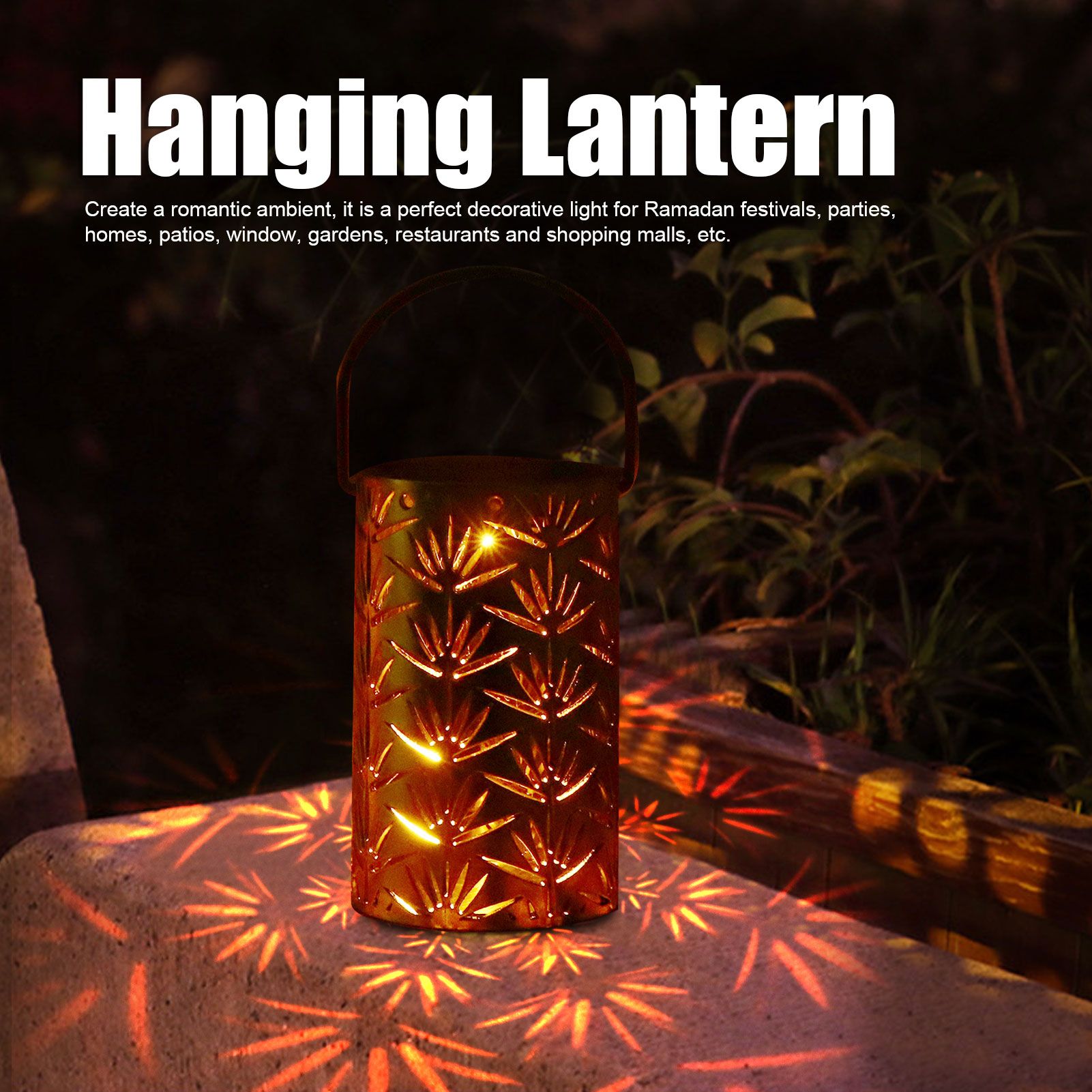 LED Hanging Lantern with Leaf Hollow Pattern Portable Fireplace Lamp for Party House Yard Decoration Gold V1294-YM0523-3115220022112