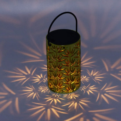 LED Hanging Lantern with Leaf Hollow Pattern Portable Fireplace Lamp for Party House Yard Decoration Gold V1294-YM0523-3115220022112