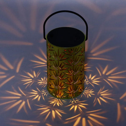 LED Hanging Lantern with Leaf Hollow Pattern Portable Fireplace Lamp for Party House Yard Decoration Gold V1294-YM0523-3115220022112