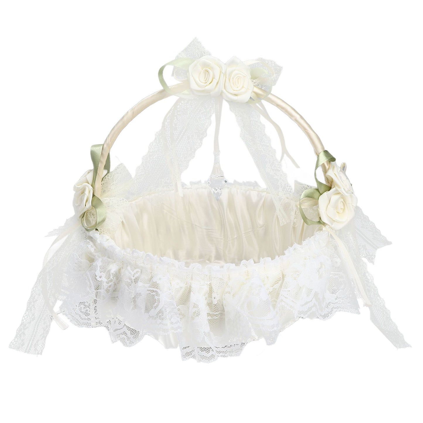 Wedding White Flower Basket Sufficient Capacity Lace Edge Elegant Romantic Flower Basket for Wedding V1294-YM0523-3115220023611