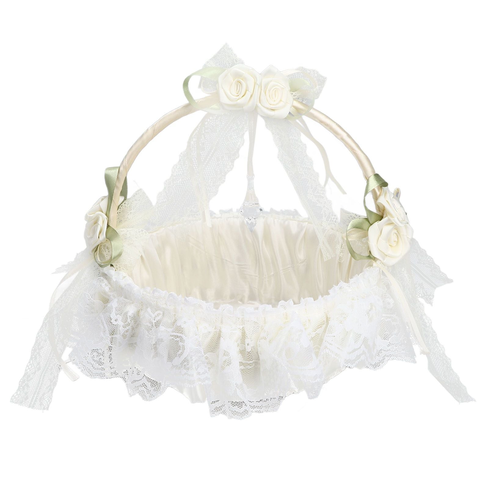 Wedding White Flower Basket Sufficient Capacity Lace Edge Elegant Romantic Flower Basket for Wedding V1294-YM0523-3115220023611