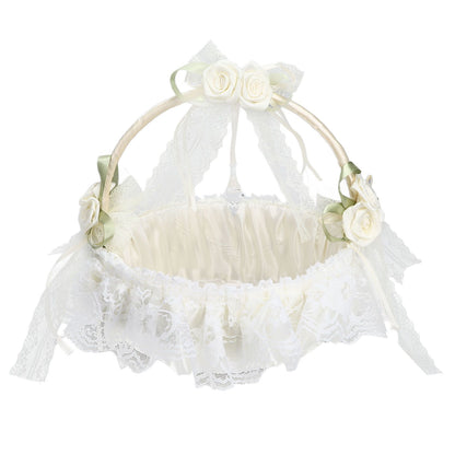 Wedding White Flower Basket Sufficient Capacity Lace Edge Elegant Romantic Flower Basket for Wedding V1294-YM0523-3115220023611