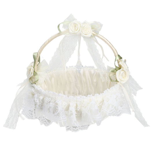 Wedding White Flower Basket Sufficient Capacity Lace Edge Elegant Romantic Flower Basket for Wedding V1294-YM0523-3115220023611